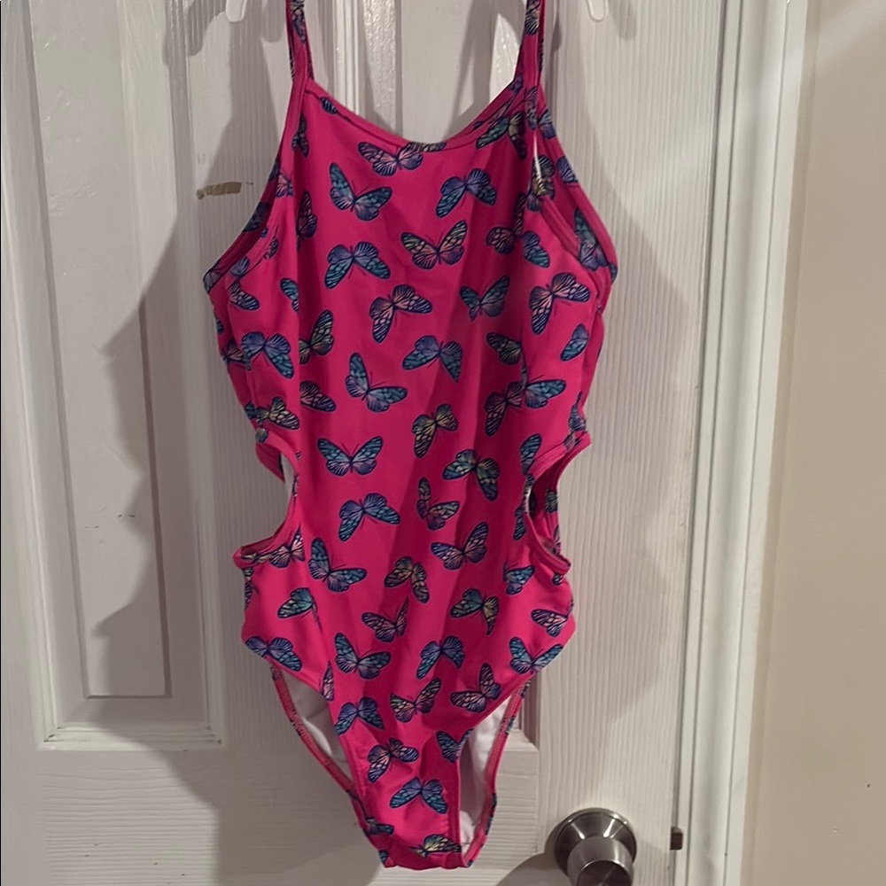 Two Pink Butterfly Print Swimsuit 10/12